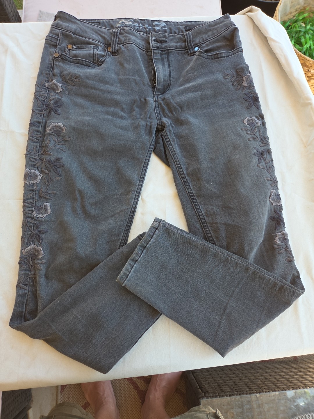 Classic Woman’s Skinny Style Size 12 Jeans Heavy Embroideredy On Both Legs