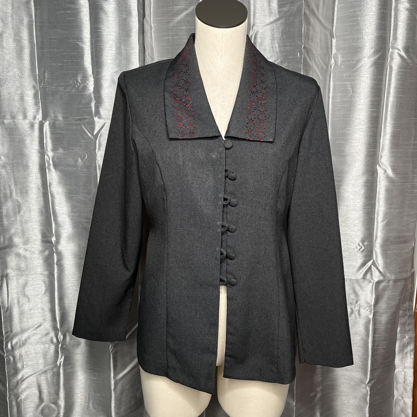 VINTAGE CHAD STEVENS Gray Blazer Suit Jacket Women Size 10P Career USA