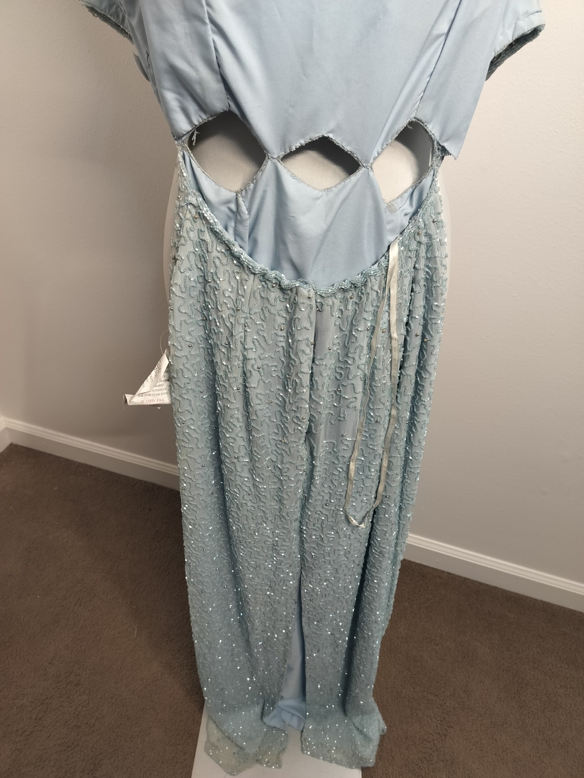 Dillards Vintage Blue Beaded Prom Dress