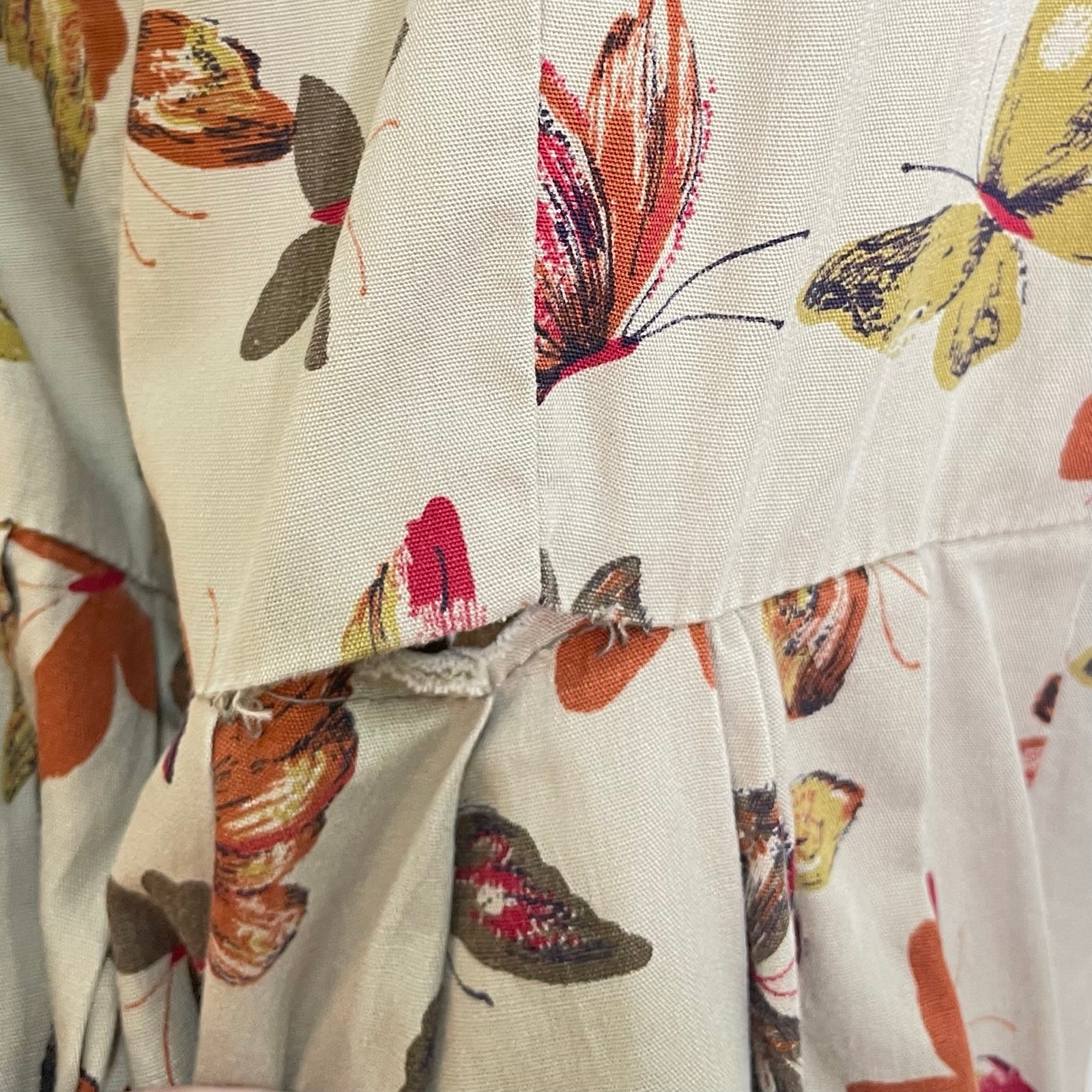 Vintage 50s 60s Valerie Original Tan All Over Butterfly Print Fit & Flare Dress