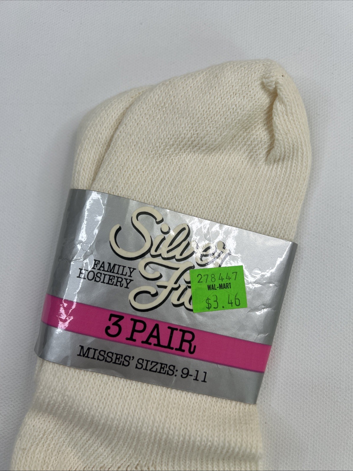 VTG Socks 9-11 Ankle Length Women’s Ivory 90’s Walmart USA Made Silver NOS