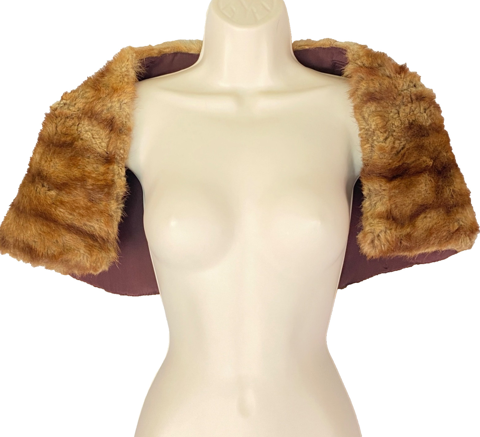 Vintage 1900s brown genuine fur stole wrap stripe capelet mink face head shrug