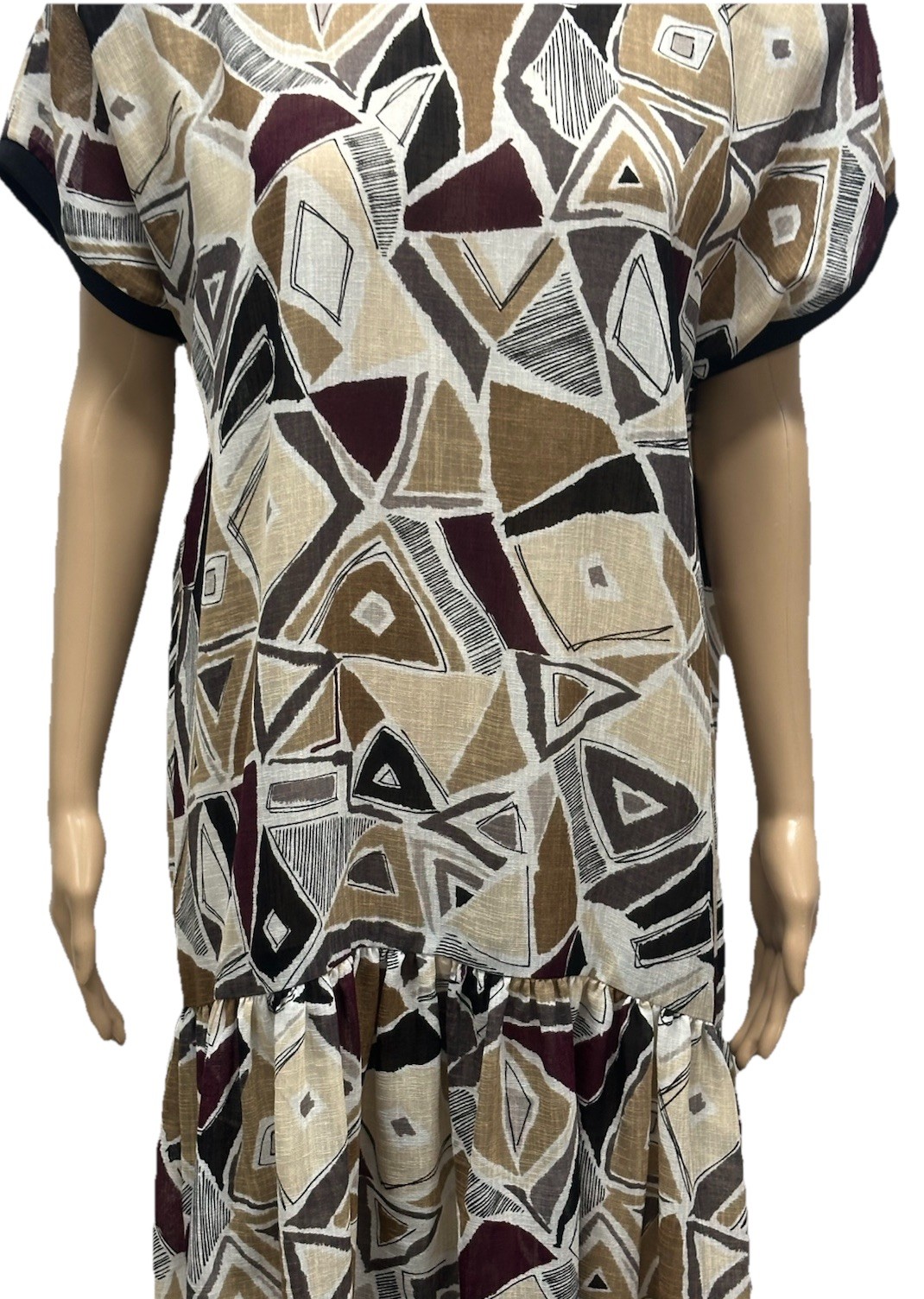 Kenwall Women’s L 12-14 Vintage Australian Made Brown Cream Black Print Dress