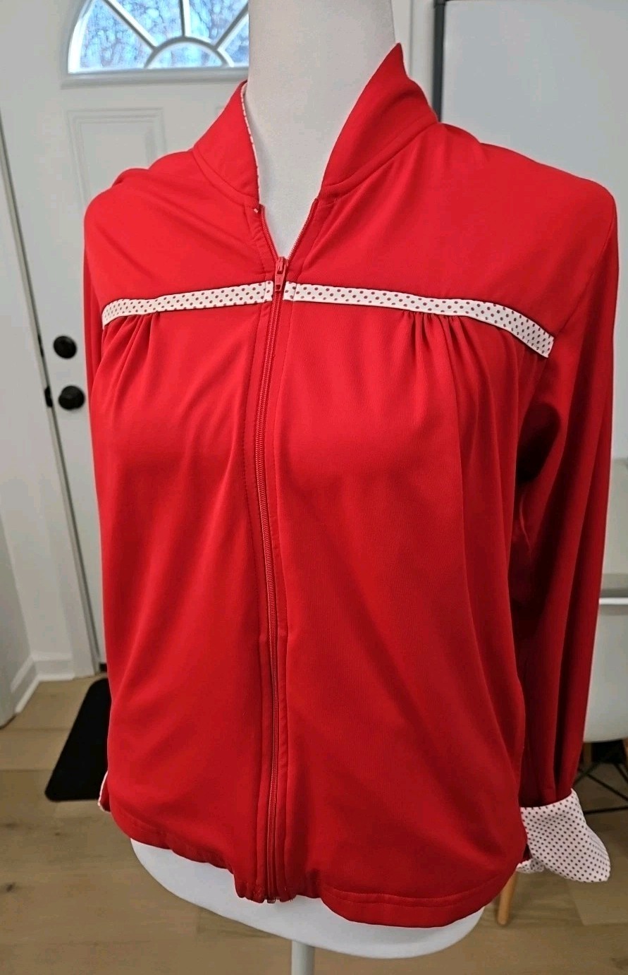 Vintage Red White Track Jacket Size Medium W Polka Dots Lily’s Of Beverly Hills