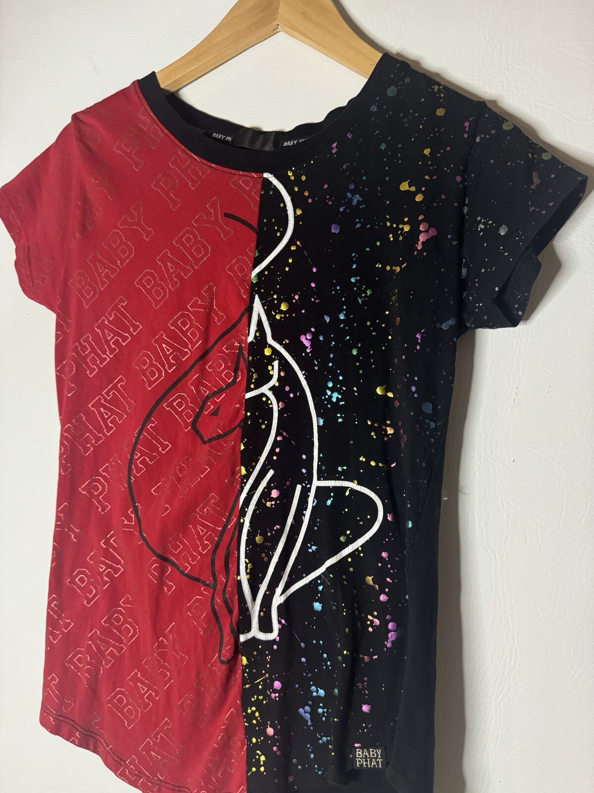 VTG 90s Baby Phat Rainbow M Shirt Top Red Splat Colorblock Y2K Streetwear