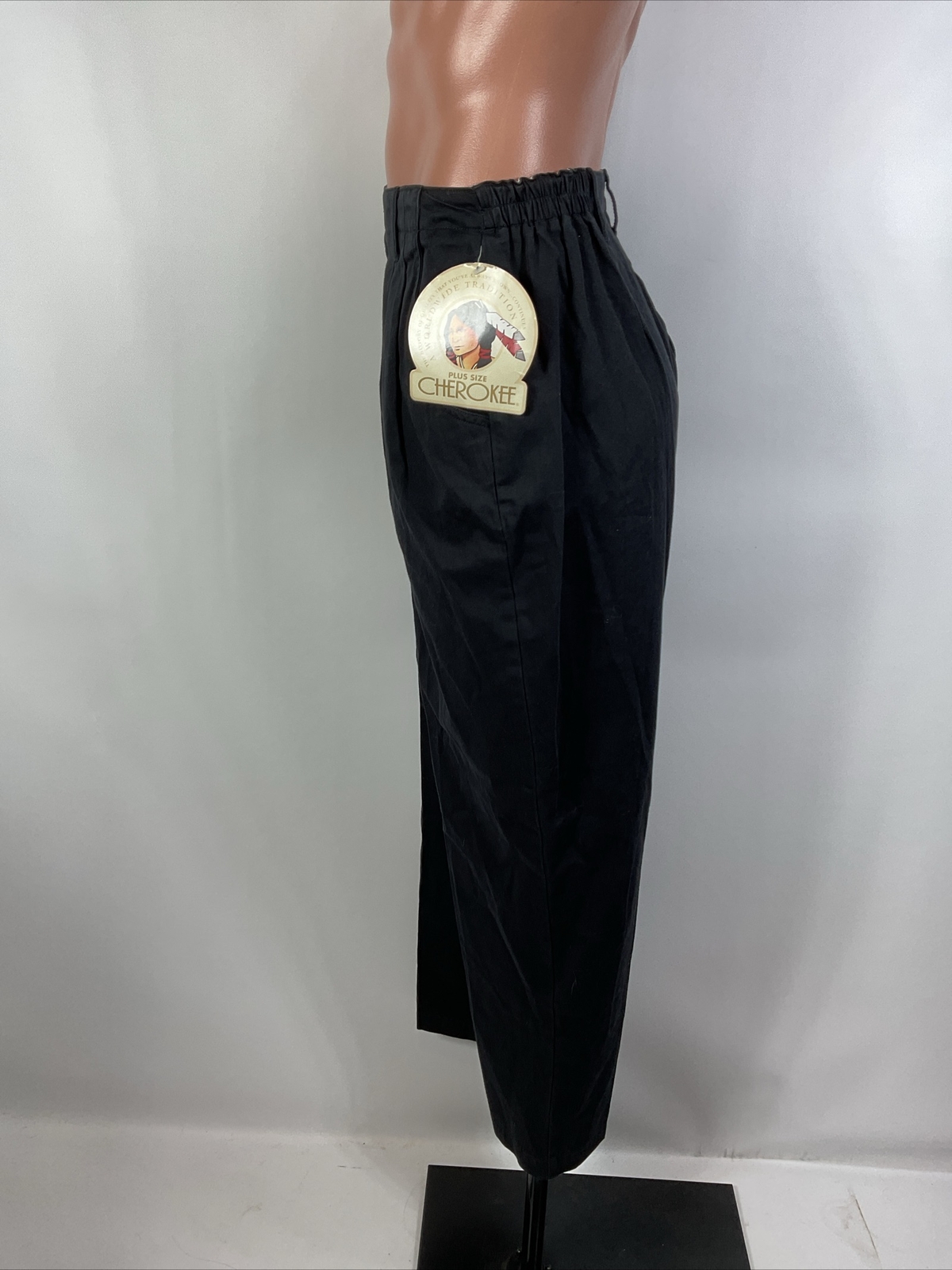 Vintage 90s 80s Cherokee Pleated Pants PLUS 18W Short Black Tapered Chino NEW