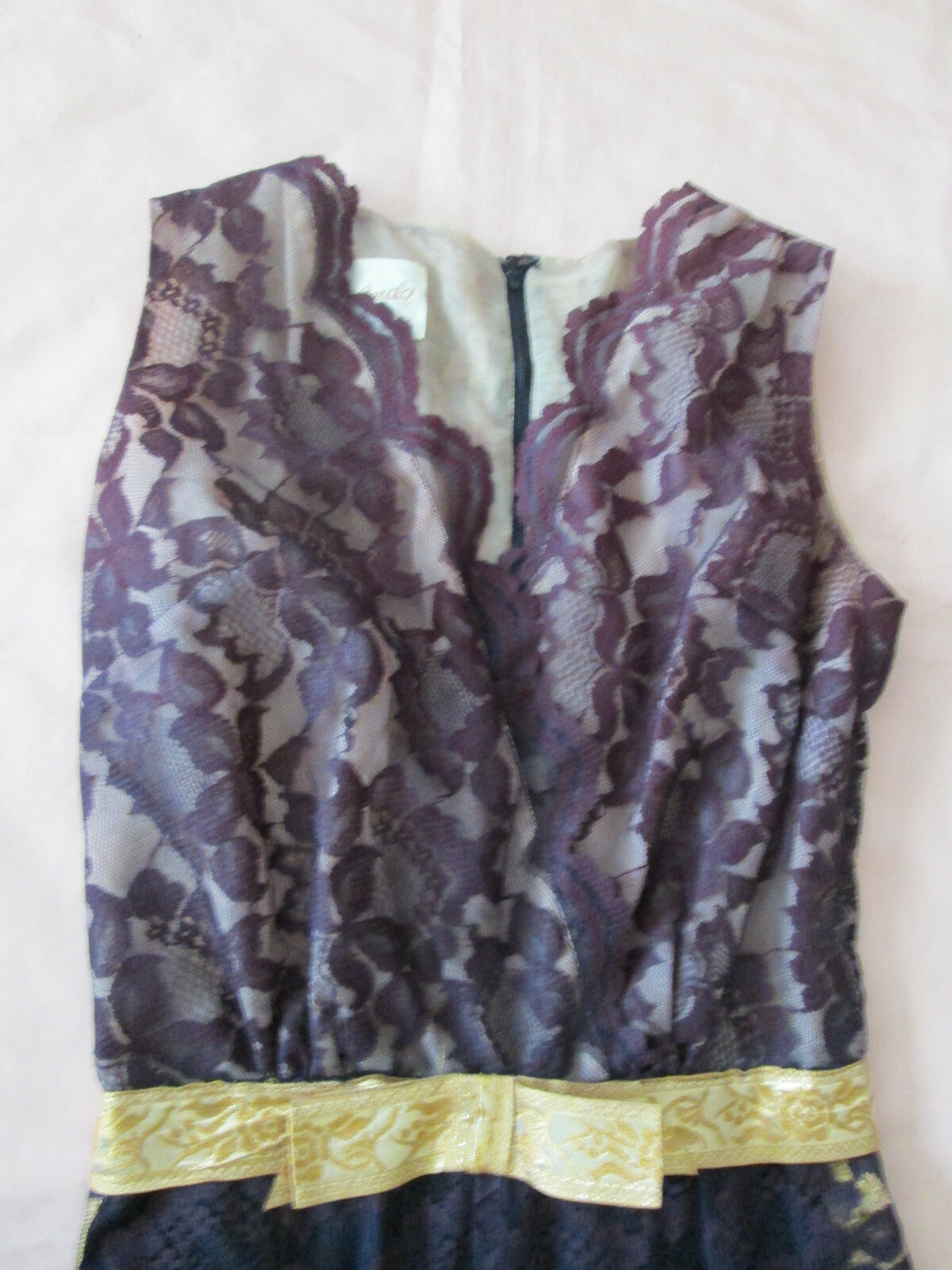 Vintage JUMPSUIT Black Lace METALLIC GOLD Shimmer detailing Melinda of Calif