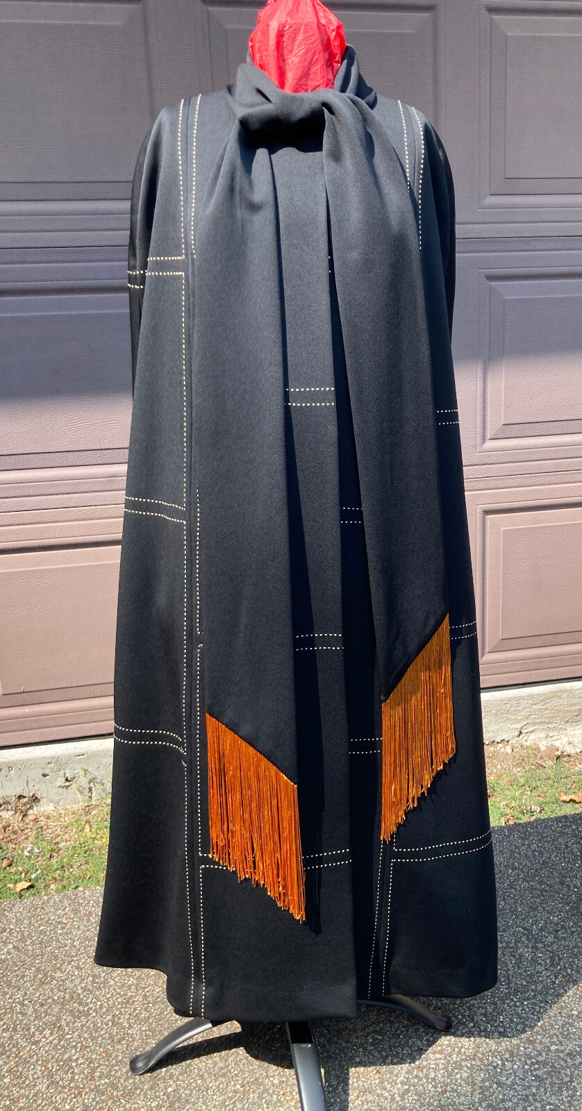 Alfred Werber Cape cloak coat dress black vintage abstract geometric sz 12 Poly