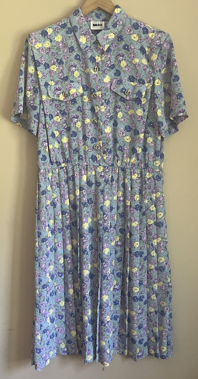 Vintage Shirt Dress Floral Print 16 16P Secretary Leslie Fay Grandma 1990s Y2K