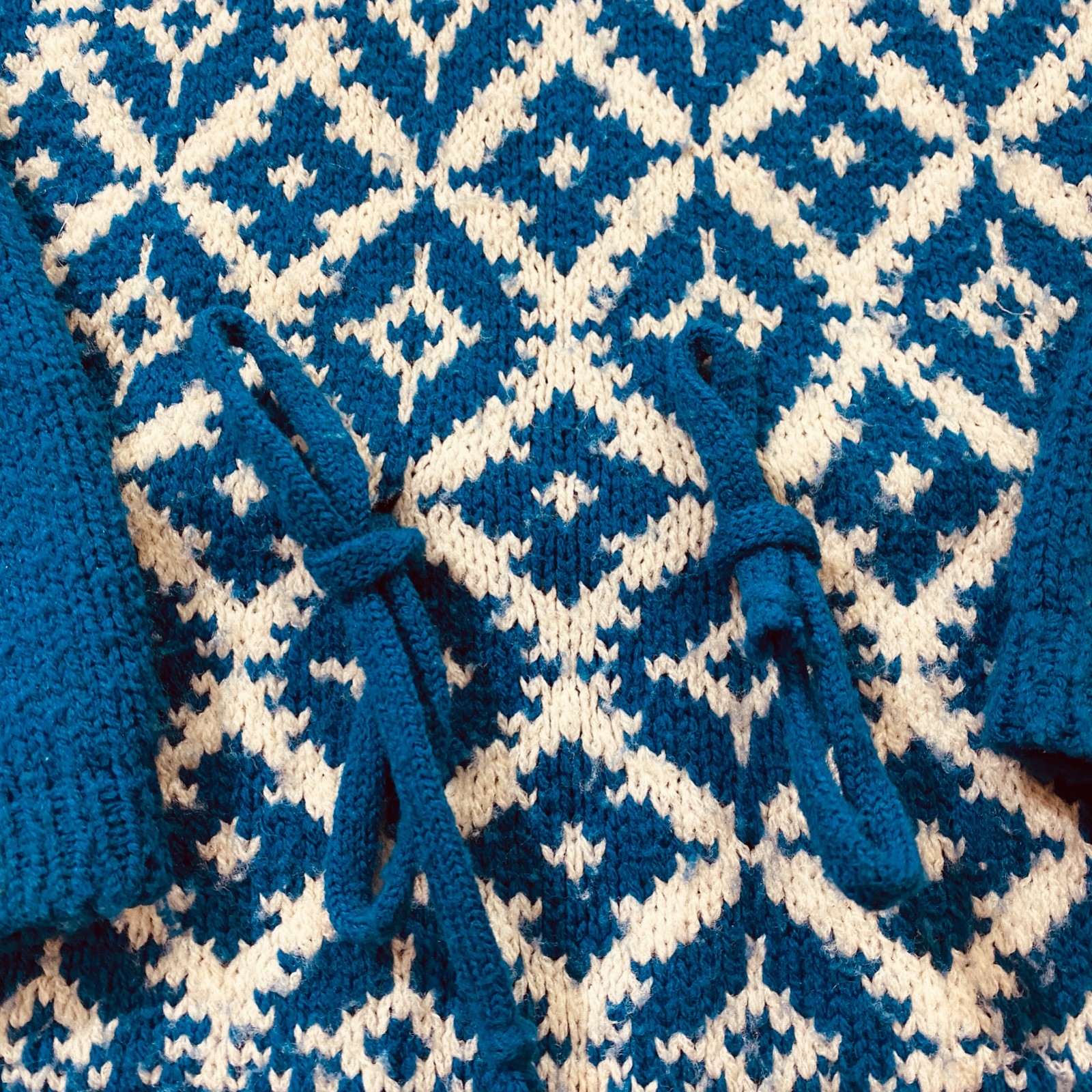 Bobbie Brooks (Fits S/M) Argyle Sayelle Knit Sweater Tie Accent Boho Vtg 60s