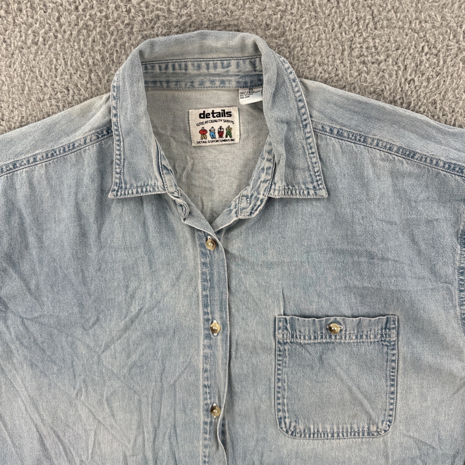 Vtg Details Sportswear Inc Womens Size 20 Faded Blue Denim Button Up Shirt 90s
