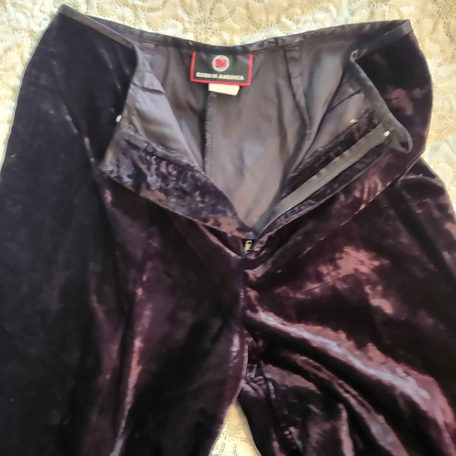 Born in America Black Velour Vintage Womens High Waist Wide Leg SZ 7/8 USA Made