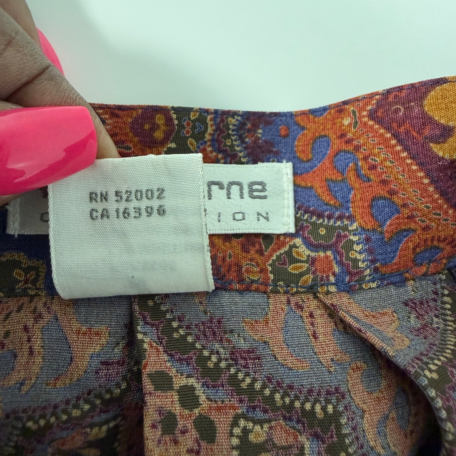 Vintage Liz Claiborne Collection Paisley Rayon Midi Skirt Blue Orange Size 14