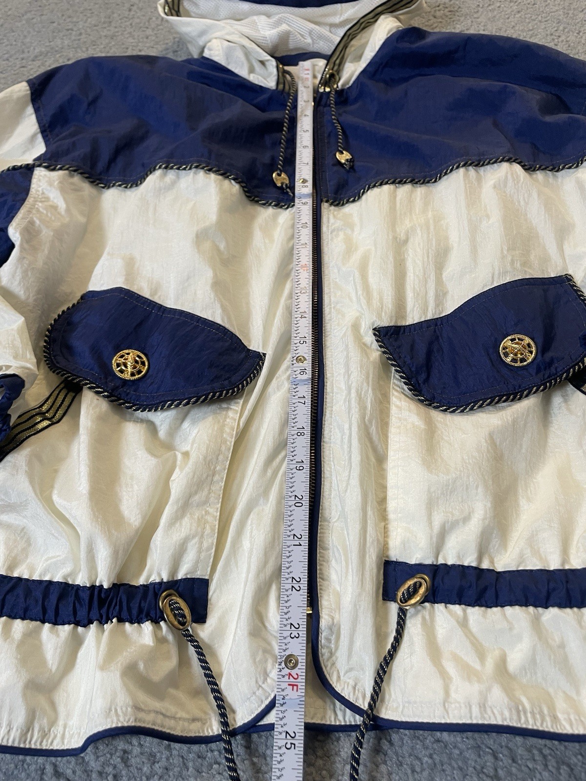 Vtg East West Windbreaker Hooded Jacket Womens M Full Zip Pockets Nautical