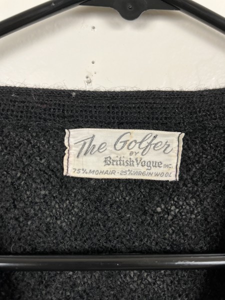 Vintage 1950s British Vogue The Golfer Mohair Cardigan Womens Black Preppy VTG