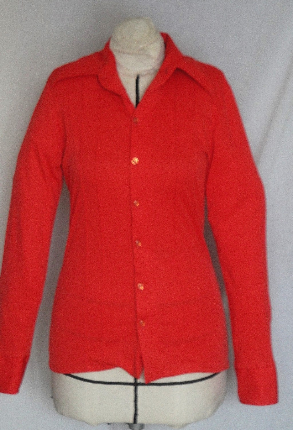 Vintage Lipstick Red Polyester Long Sleeve Blouse Victory of California S ***
