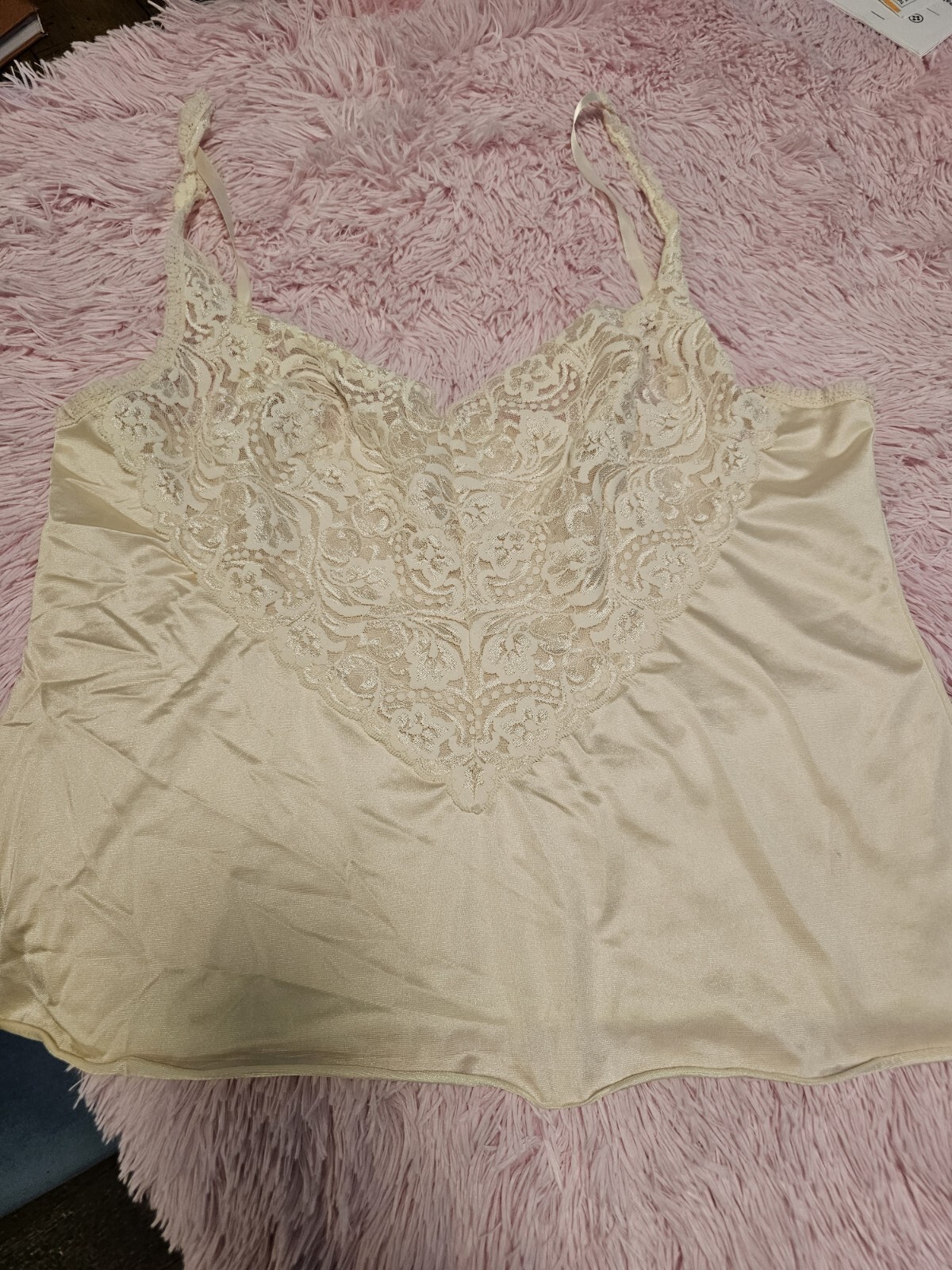 Vintage Vanity Fair Size 40/46 Camisole Top Satin Lace Sleeveless Ivory