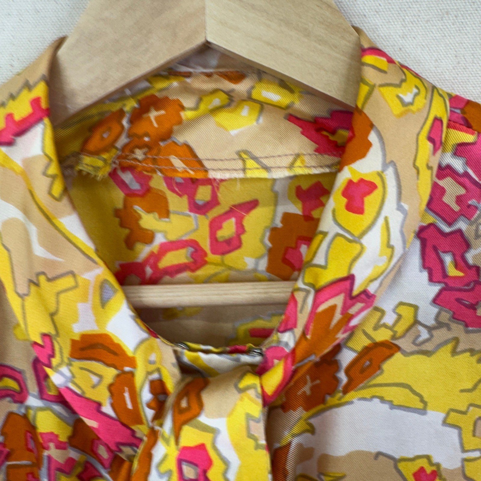 Sleeveless Bow Tie Blouse Yellow Floral Psychedelic Retro OOAF Womens S