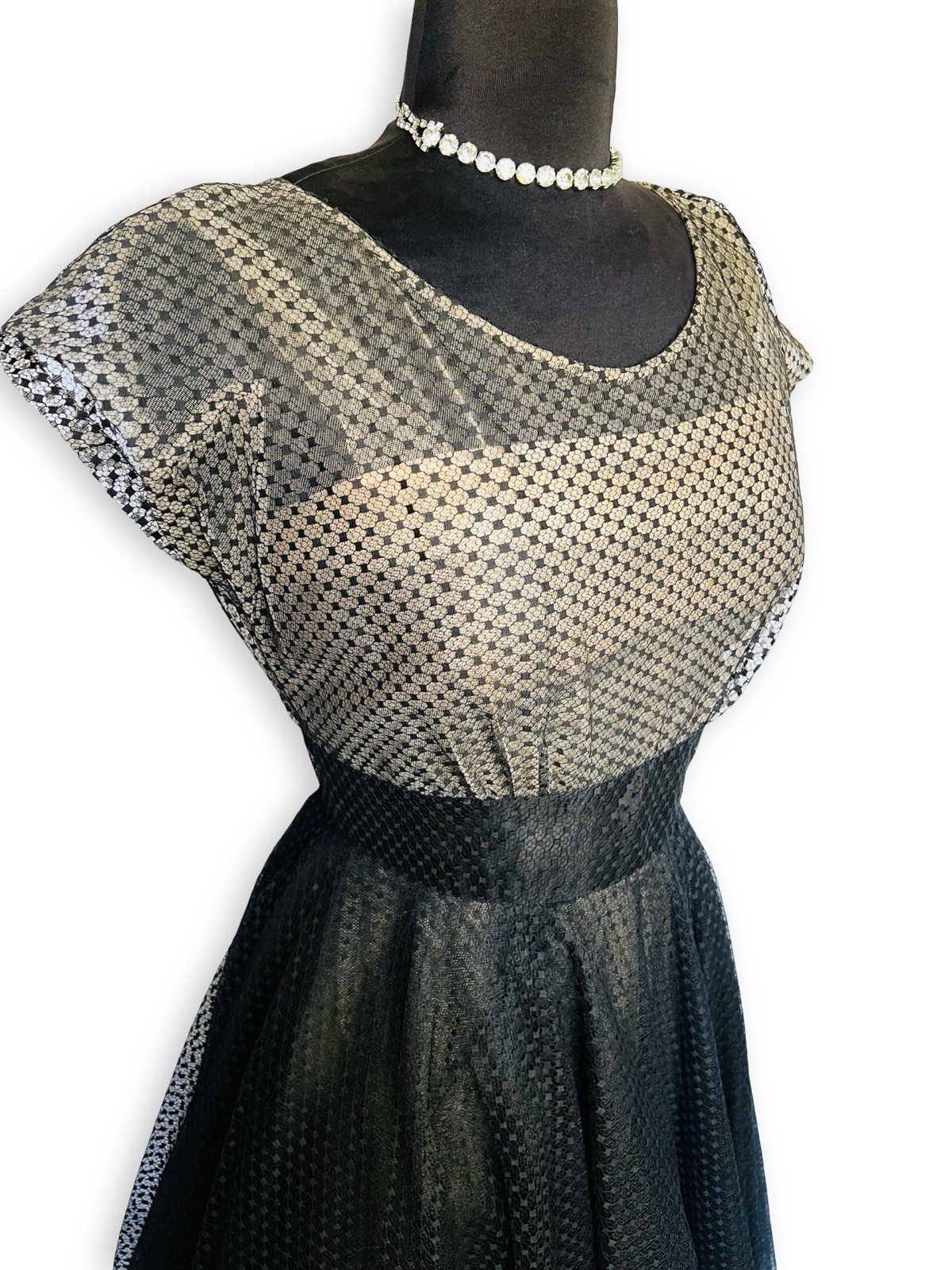 Vintage Nettie Rosenstein Bonwit Teller 1950s Nude Illusion Black Tulle Dress