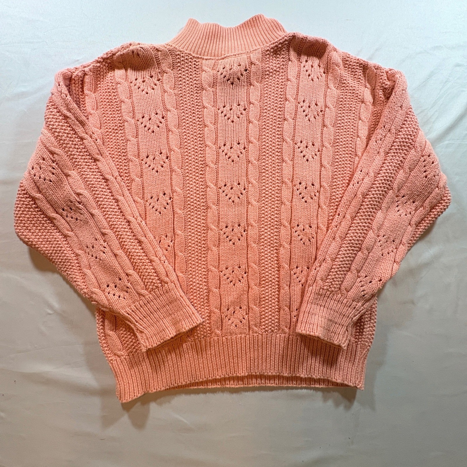 Outback Red Cable Knit Sweater Womens Medium Pink Cotton Mock Neck Vintage 90s