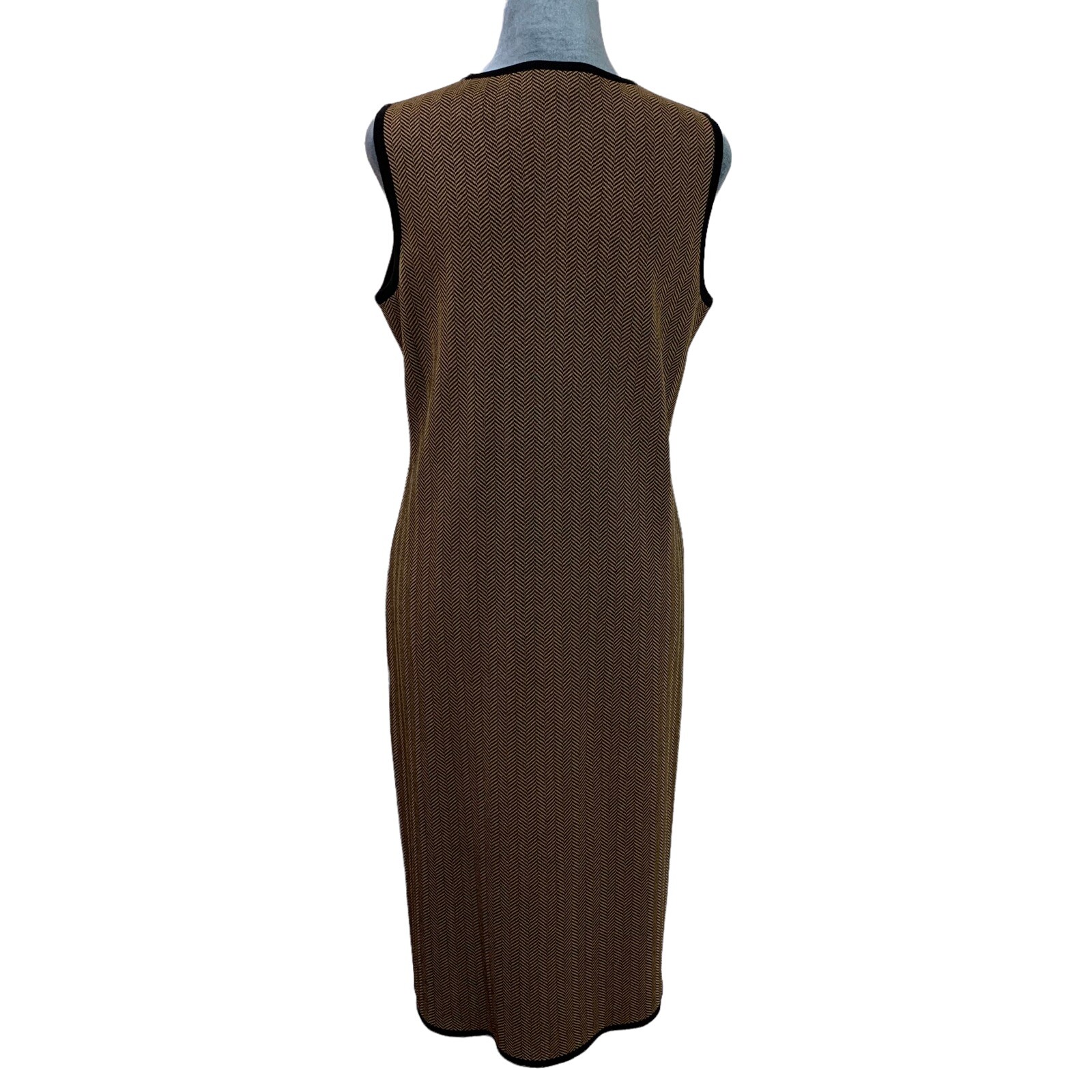 Vintage 90s Exclusively Misook Women’s Medium Herringbone Brown Sleeveless Dress