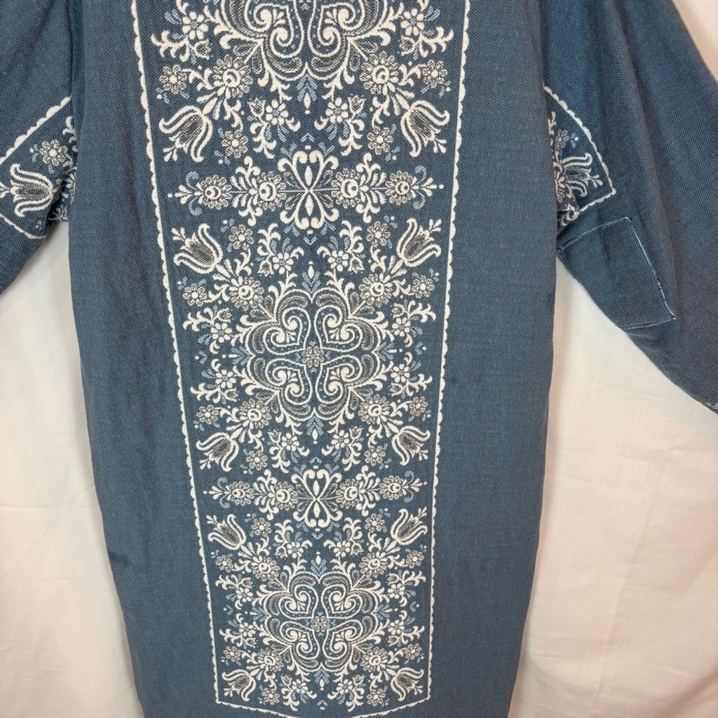 Vintage Reversible Long Cotton Jacket Created With Woven Folk Imagery