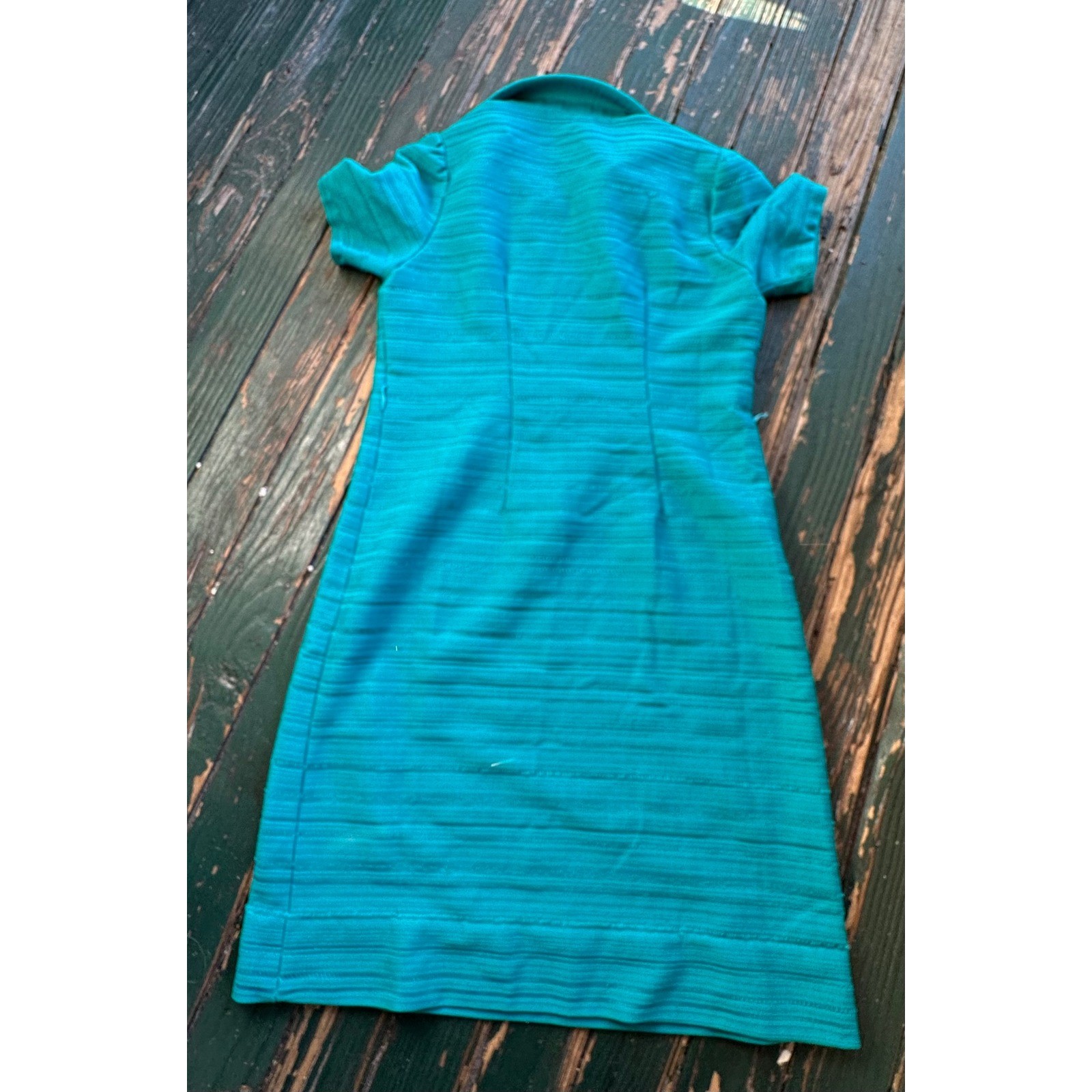 Vintage Marty Gutmacher Teal Blue Textured Knit Short Sleeve Shift Dress 3081