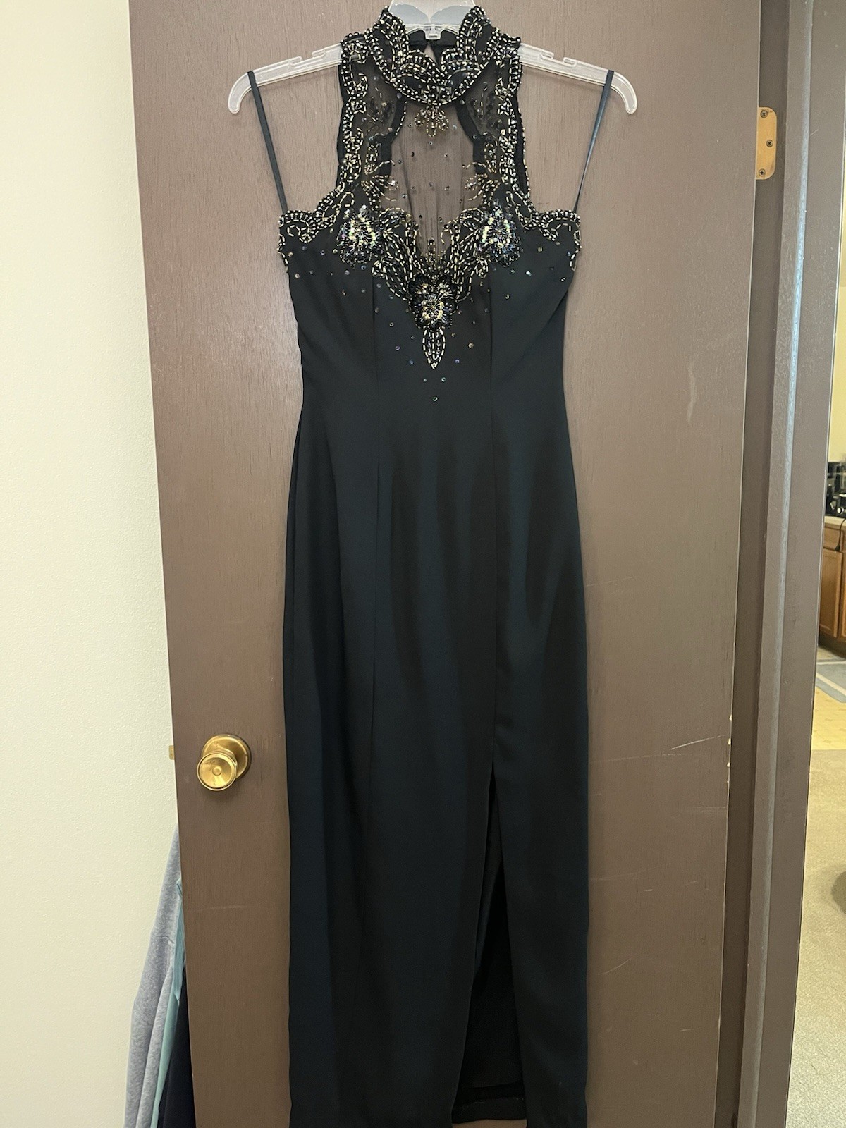 Vintage Nadine Women’s Black Dress Hand Beaded With Slit, Size 6