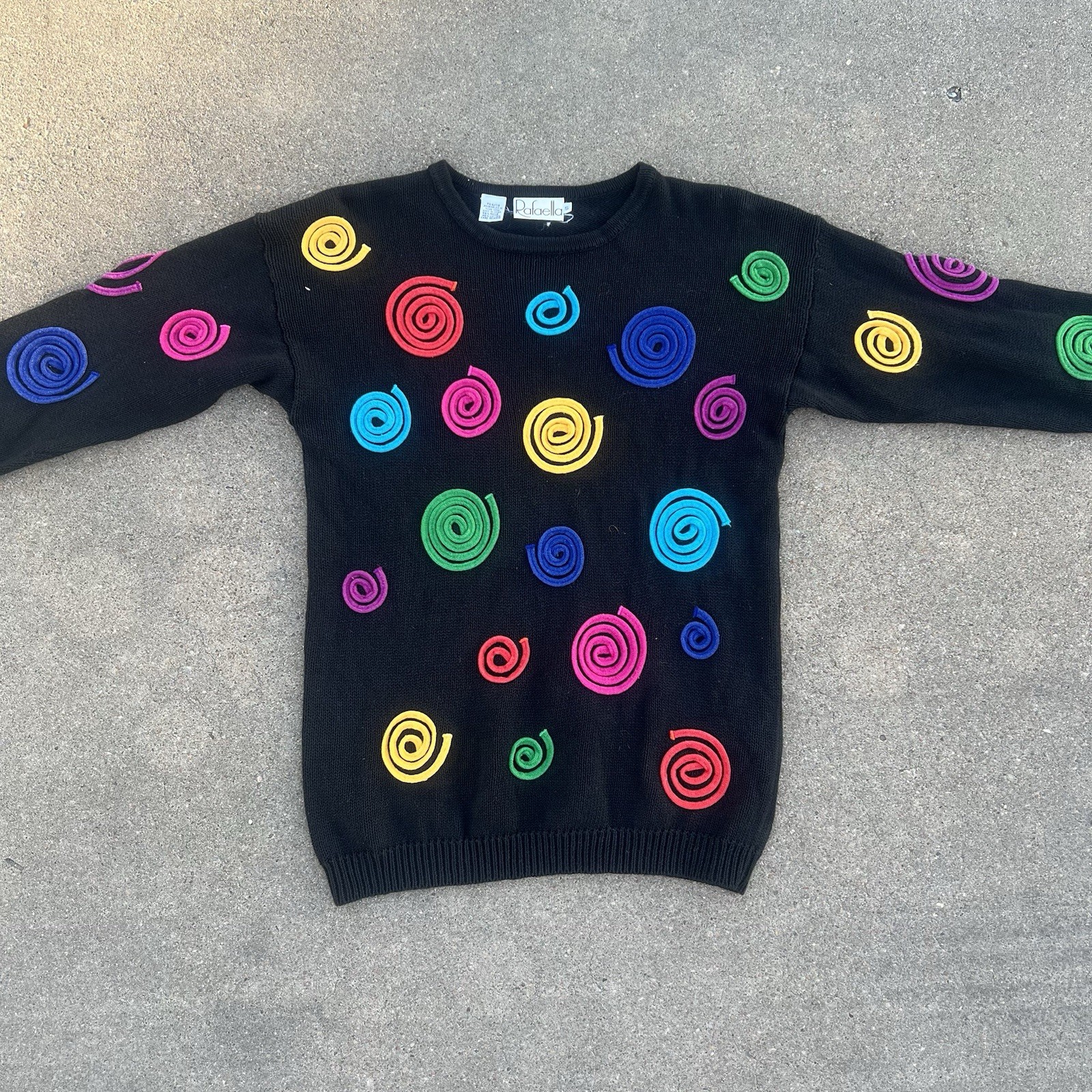 Vintage Rafaela 3D Knit Sweater With Colorful Spirals From The 90s!