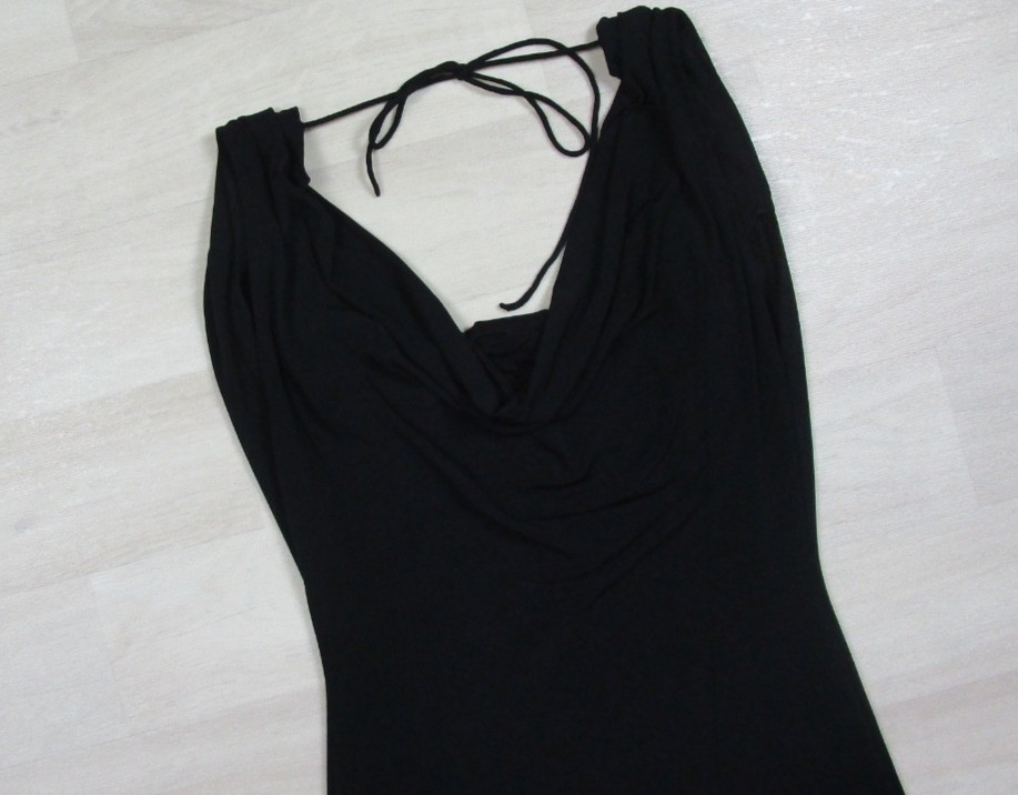 Vintage Y2K Spense Little Black Dress Low Cowl Back (XS) Slinky Mini Bodycon