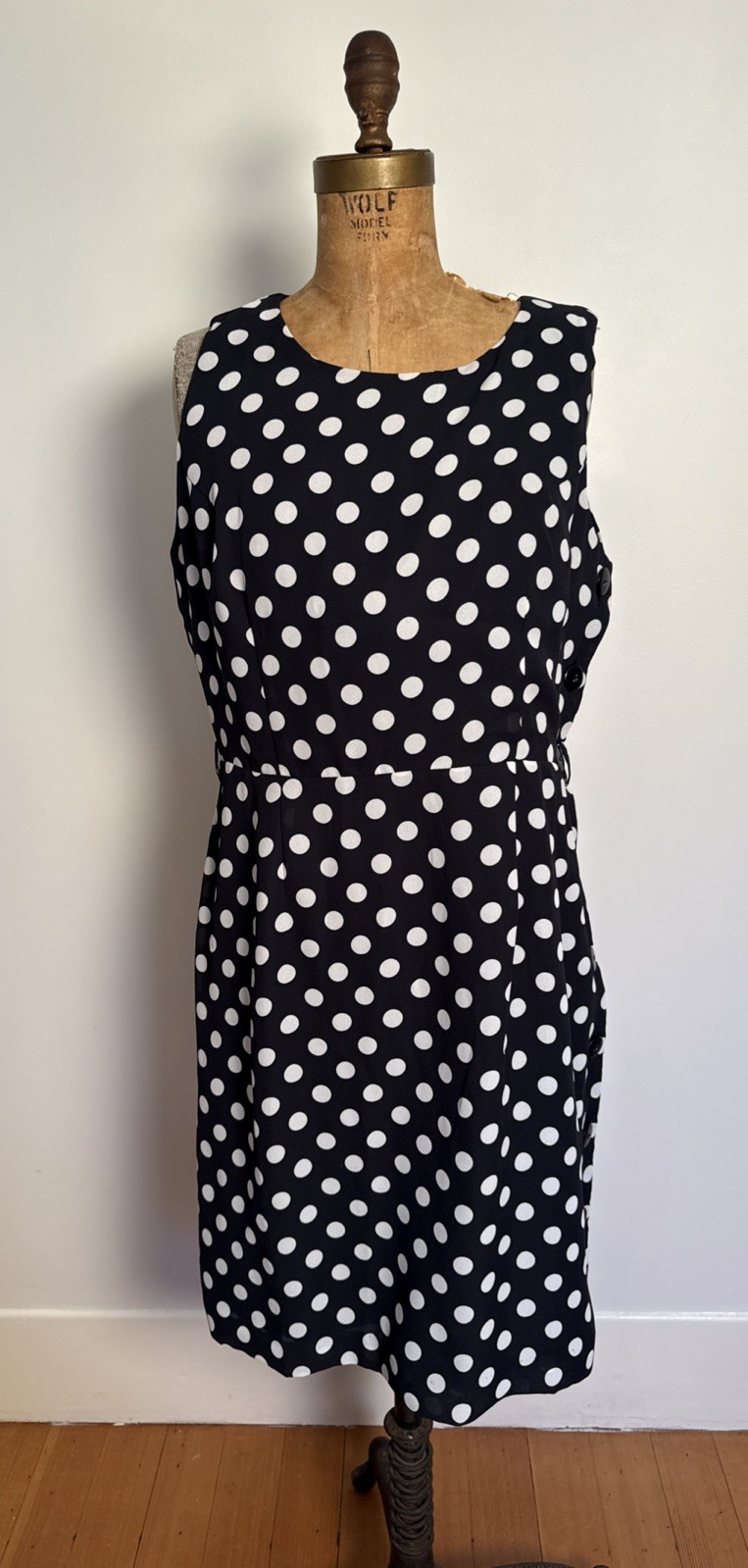 Vintage Polka Dot JRT Newport News Dress Chiffon Side Button Classic Preppy L