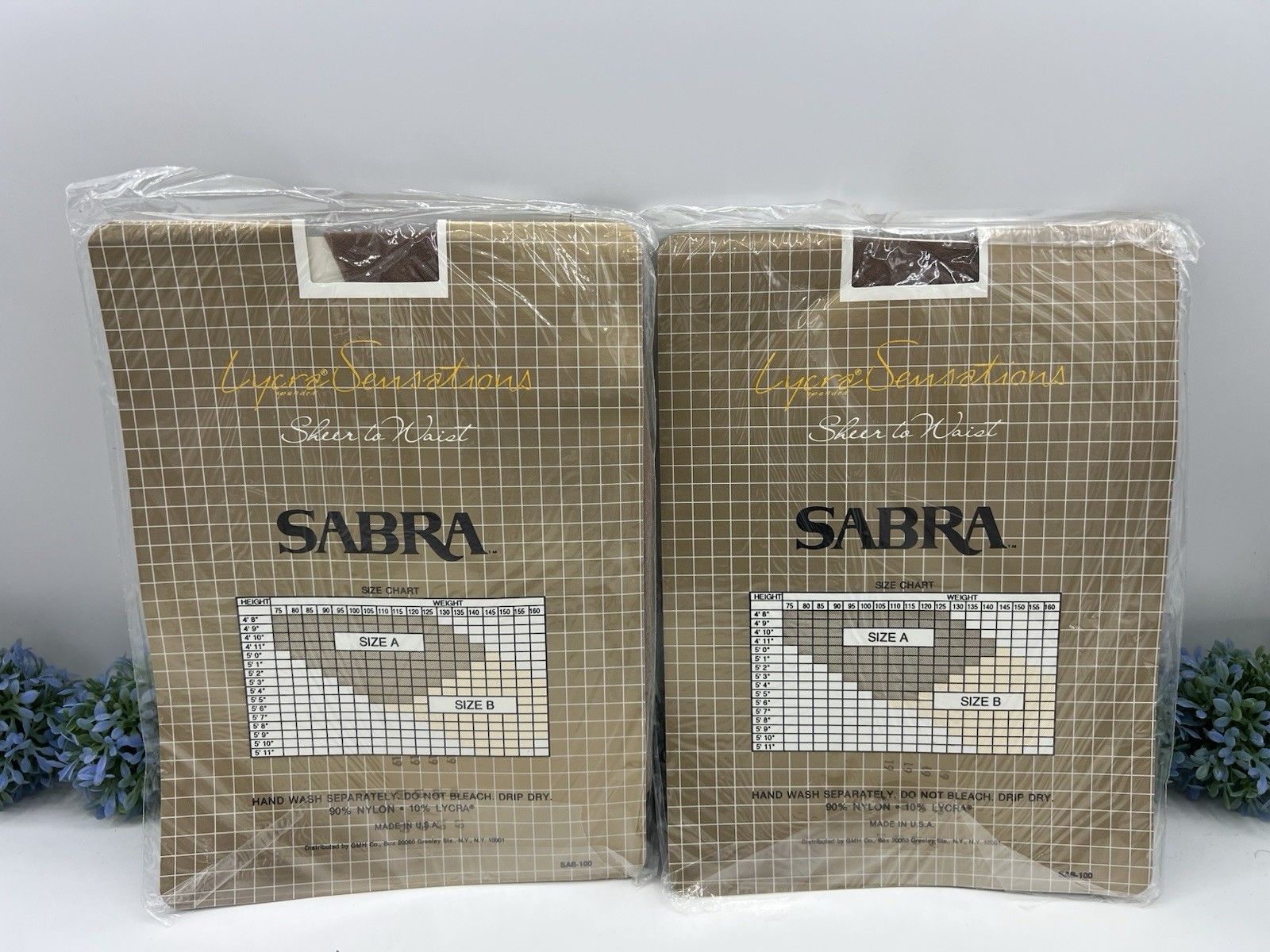 2 Vtg Sabra Lycra Sensation Sheer To Waist Pantyhose Taupe Size B 125-160 Lbs