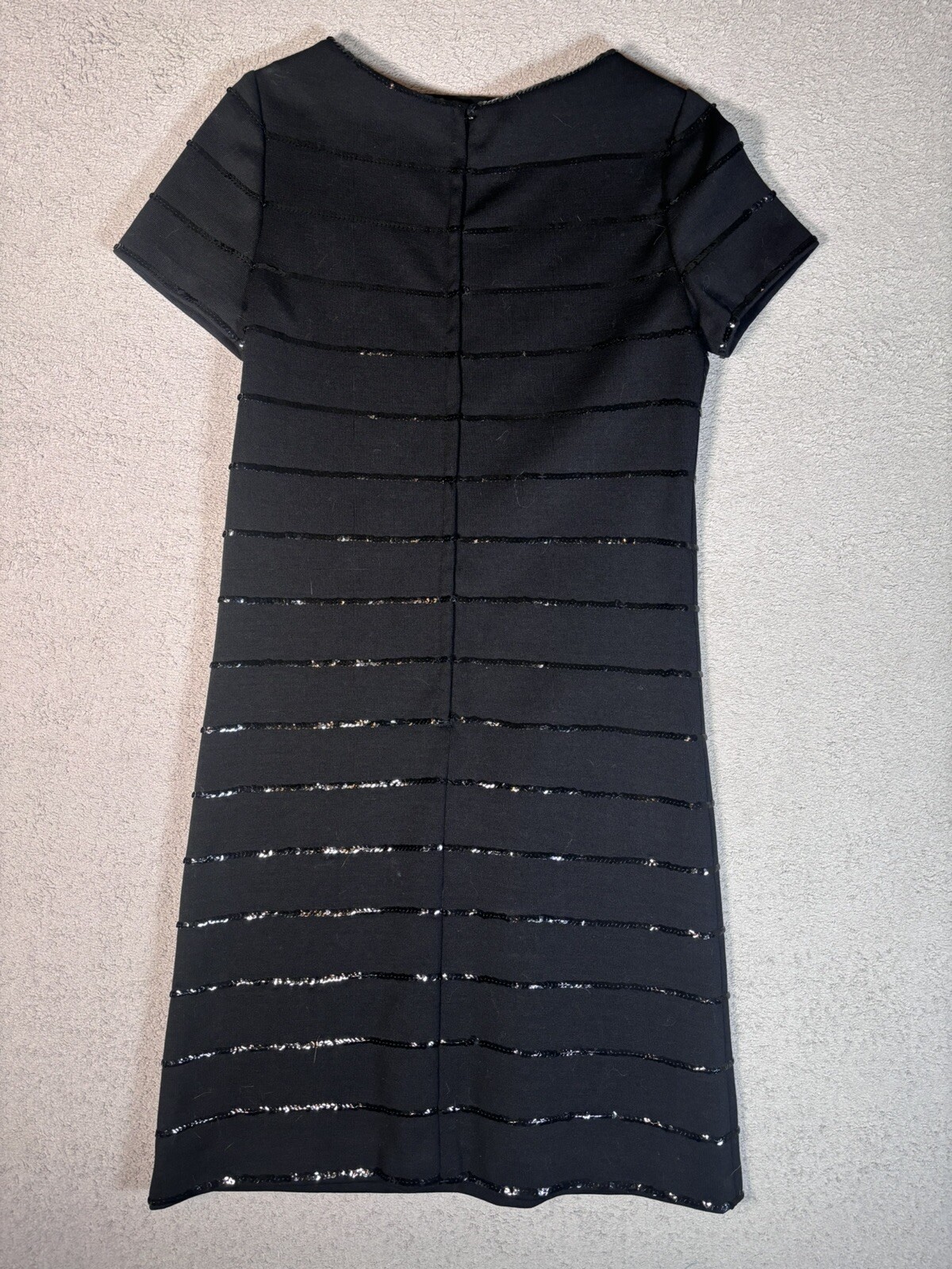Vintage Dalton Pure Virgin Wool Sequin Stripes Black Cocktail Dress 50-60s Style