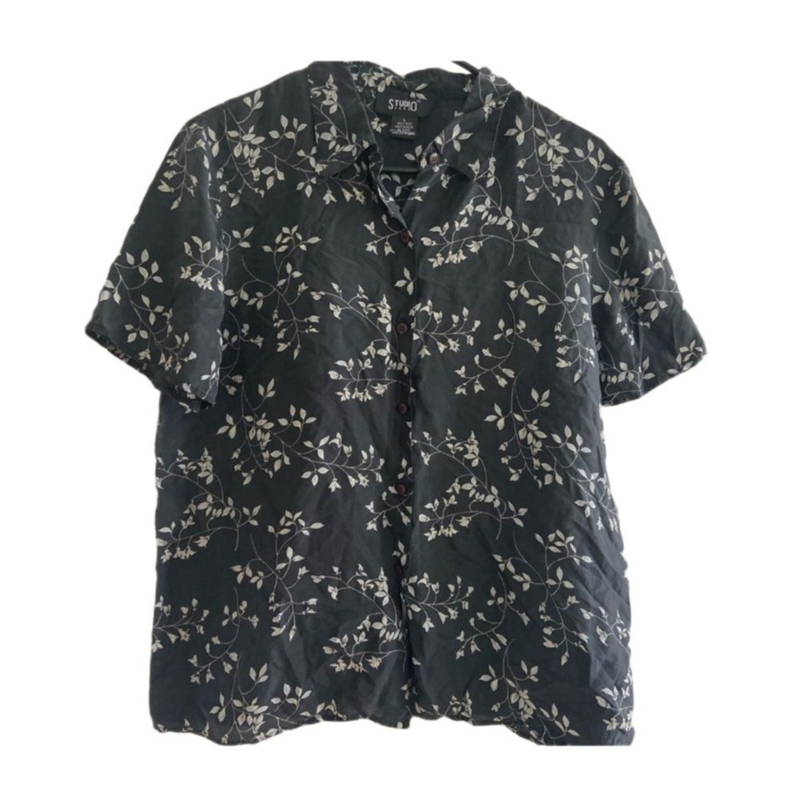 vintage Silk floral vine button up SMALL Casual Collar