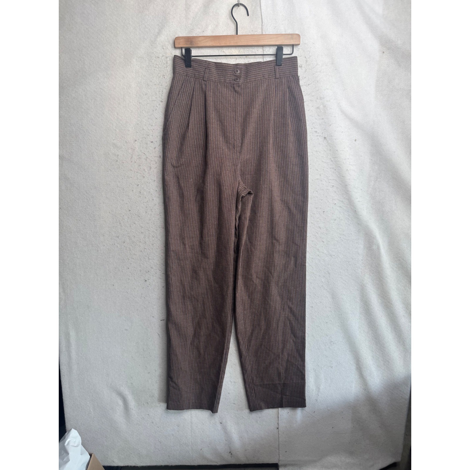 Vintage Counterparts High Waisted Pinstripe Trousers Brown Academic Size 12 27W