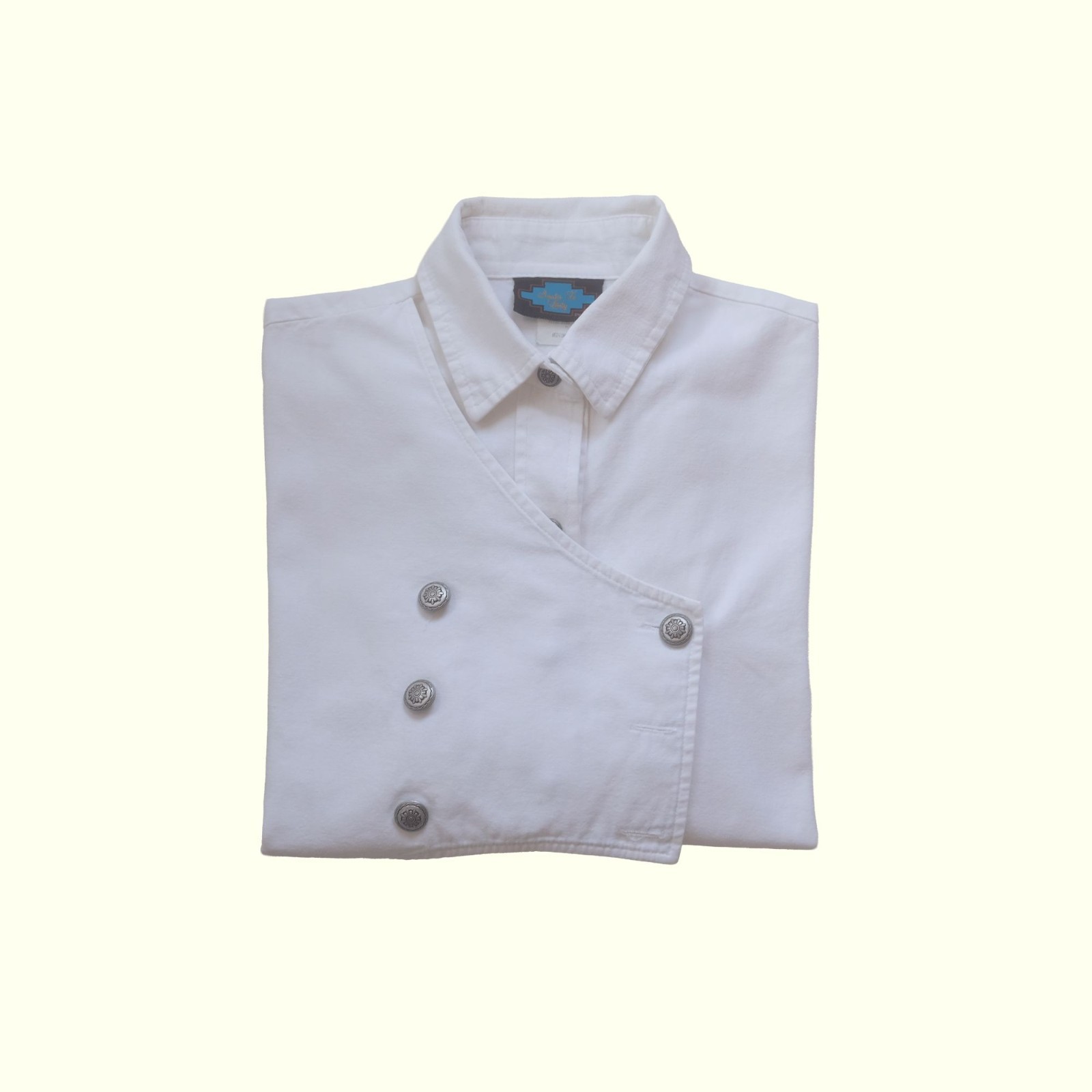 SANTA FE LADY VTG 90s 80s WESTERN COLLAR AZTEC WHITE BUTTON SHIRT USA MADE SZ M