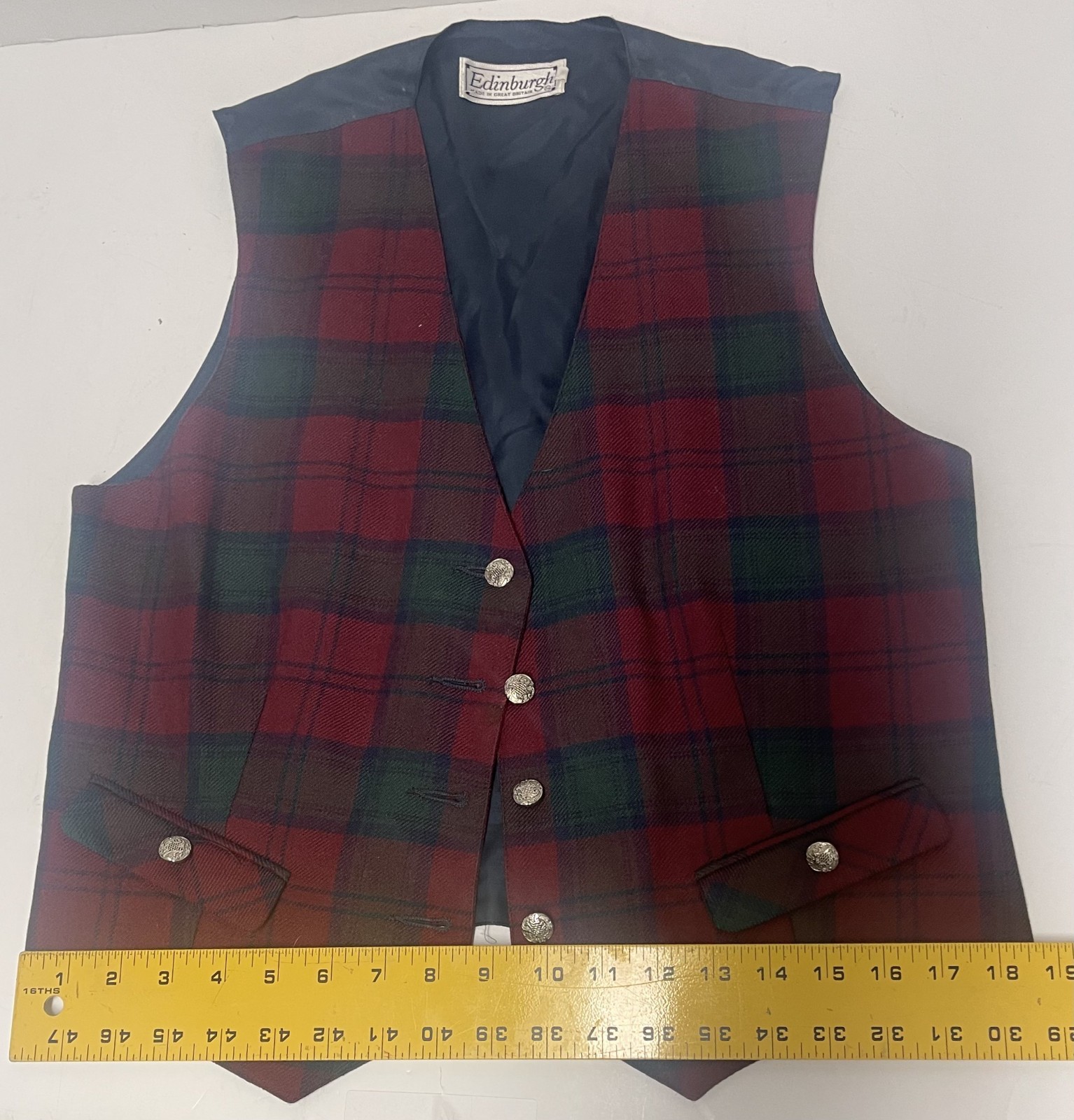 Vintage 90’s Edinburgh Women’s Vest 100% Pure New Wool Plaid Tie Waist Size 12