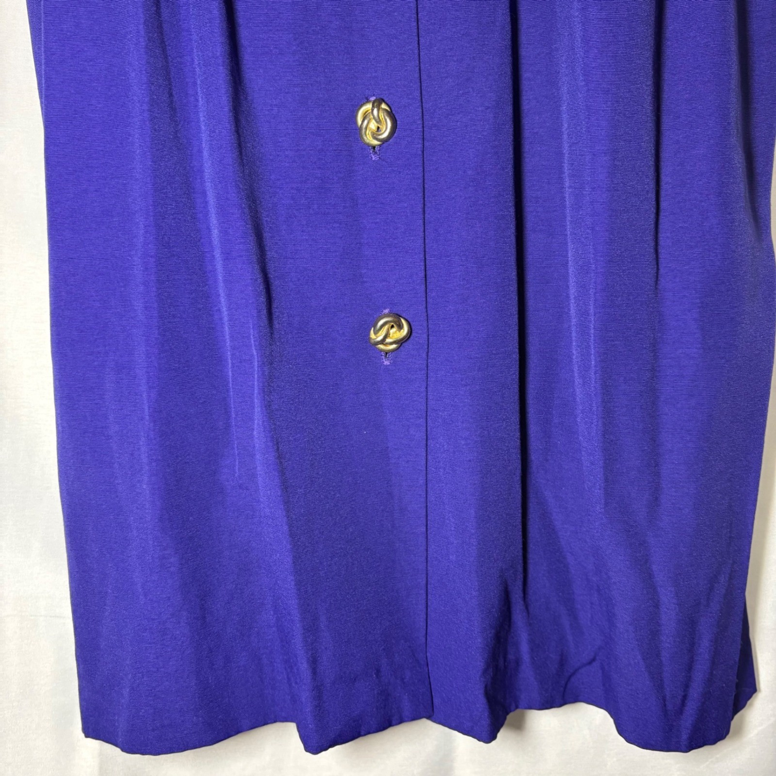 Vintage Peri Petites Blue Midi Dress Gold Knot Buttons 3/4 Sleeve Pockets 10P