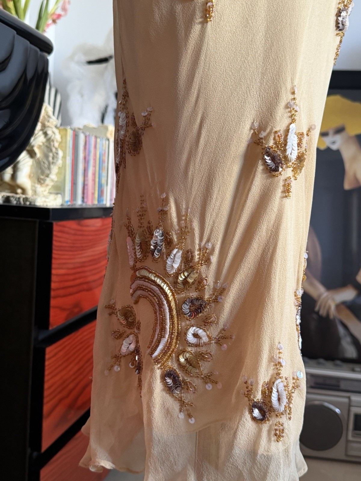 Vintage Papell Boutique Evening Silk Beaded Gown Size 6 NWT Deadstock Y2K