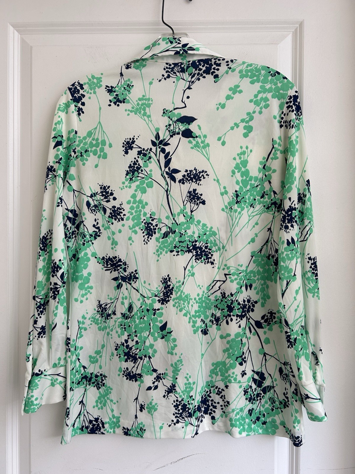 VTG 70’S ALFRED DUNNER POLYESTER DISCO FLORAL SHIRT BLOUSE DAGGER COLLAR TAG 14
