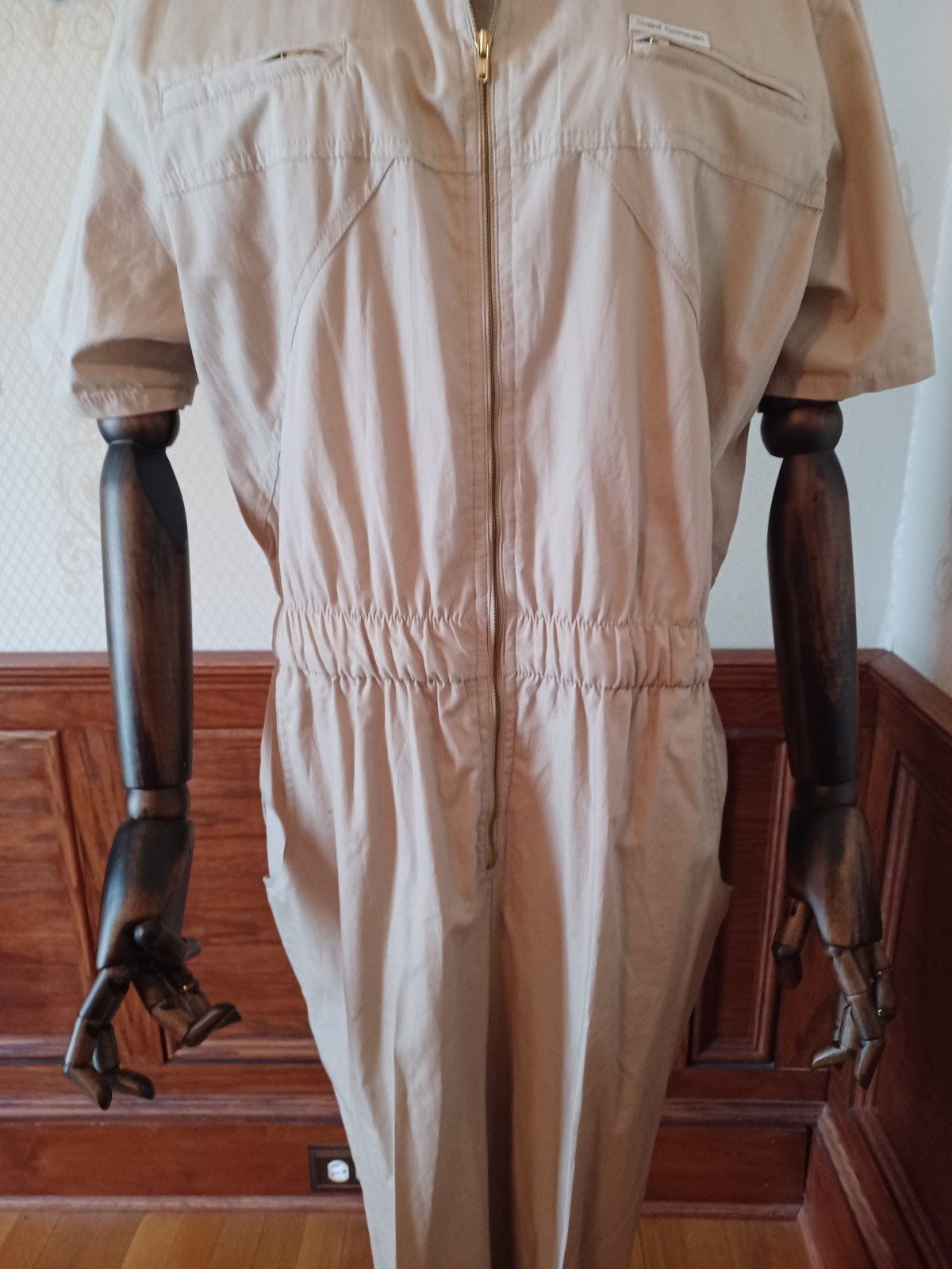 Vintage 1980s Saint Germain Paris Boho/Utilitarian Tan 100% Cotton Jumpsuit