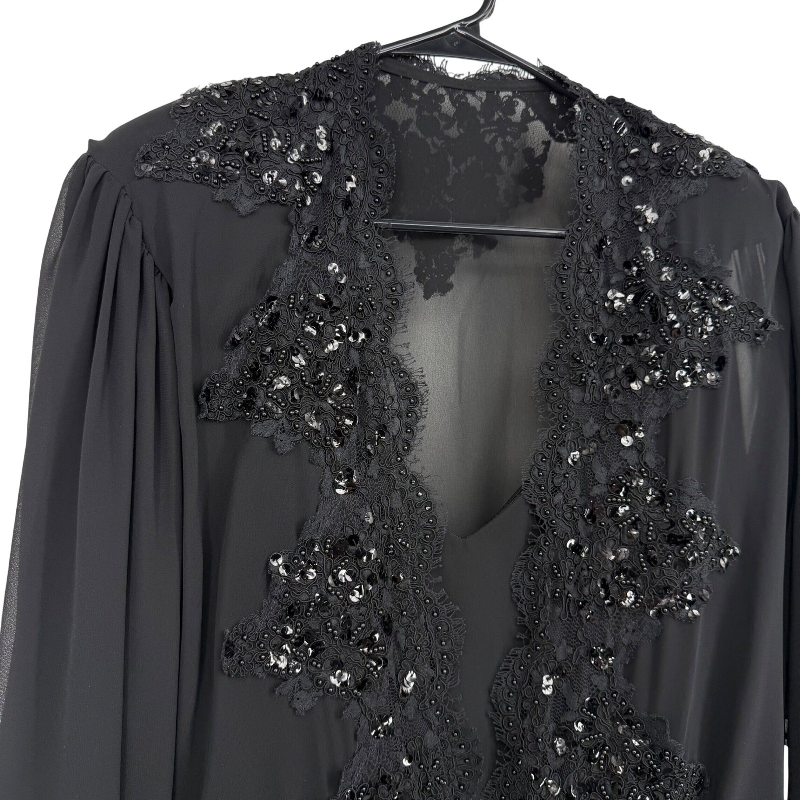 Vintage Casadei Evening Dress Size 14 Black Sequin Lace Chiffon Whimsygoth 80’s