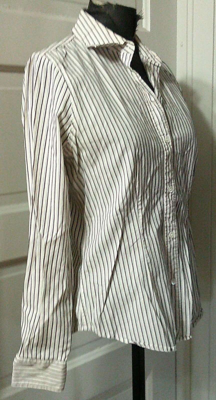 90’s THE LIMITED Black Stripe Button Up Fitted Top Shirt Blouse M