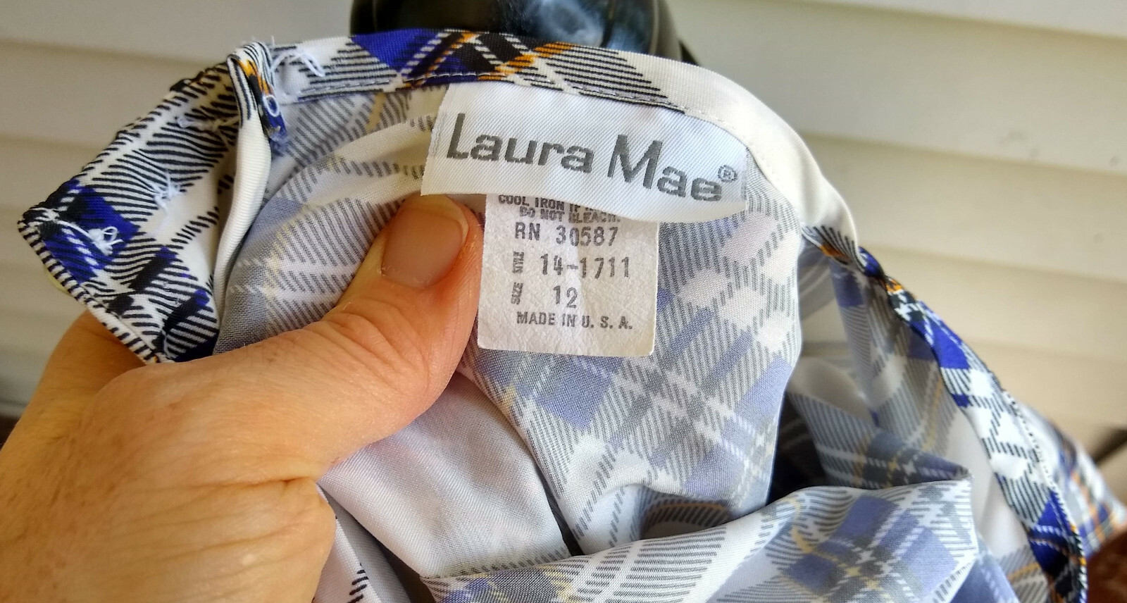 Laura Mae True Vintage High/Mock Neck LS Shirt–White/Purple/Yellow Plaid–Sz 12