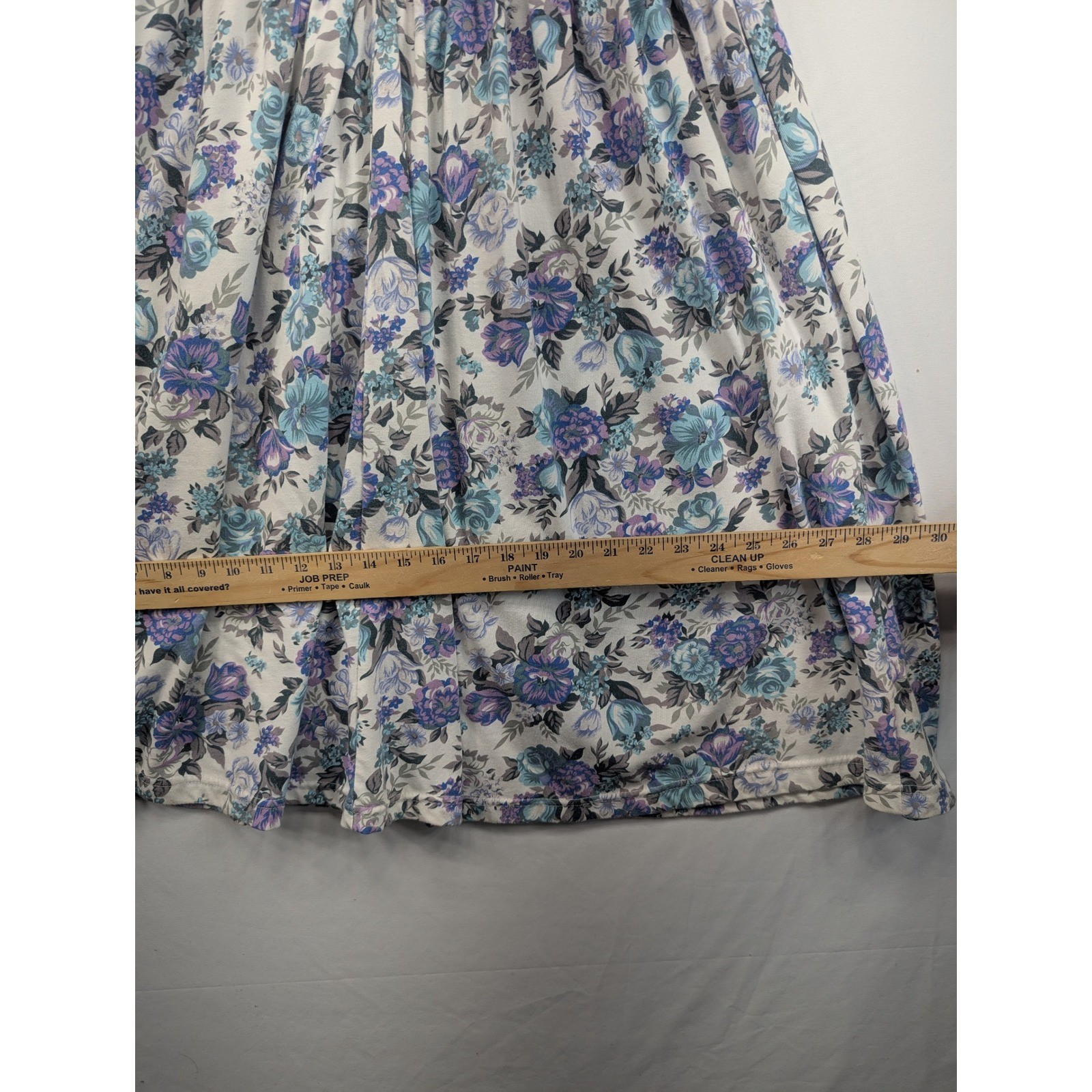 Vintage S. Roberts Floral Midi Dress Blue Purple V-Waist Cottagecore Size 10