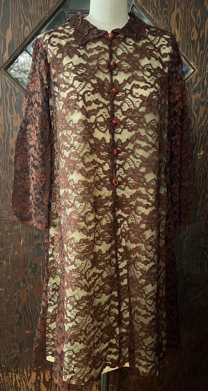 Vintage Brown Lace Dress With Buttons And Zipper In Front