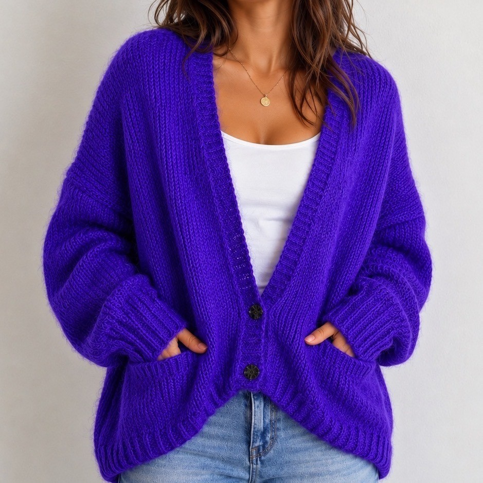 Vintage Mohair Blend Cardigan Sweater Women’s Medium Purple Hong Kong Cropped