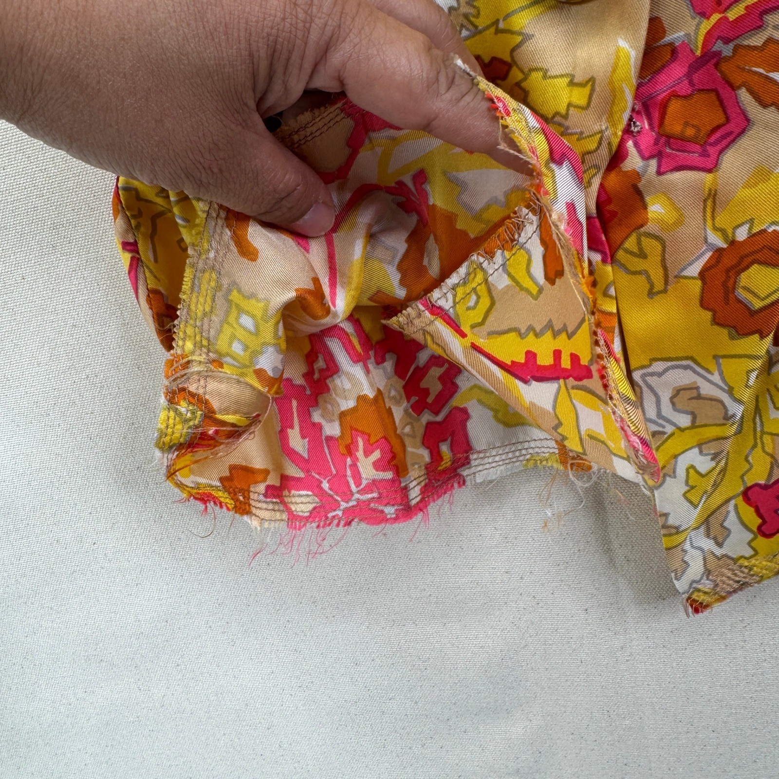 Sleeveless Bow Tie Blouse Yellow Floral Psychedelic Retro OOAF Womens S