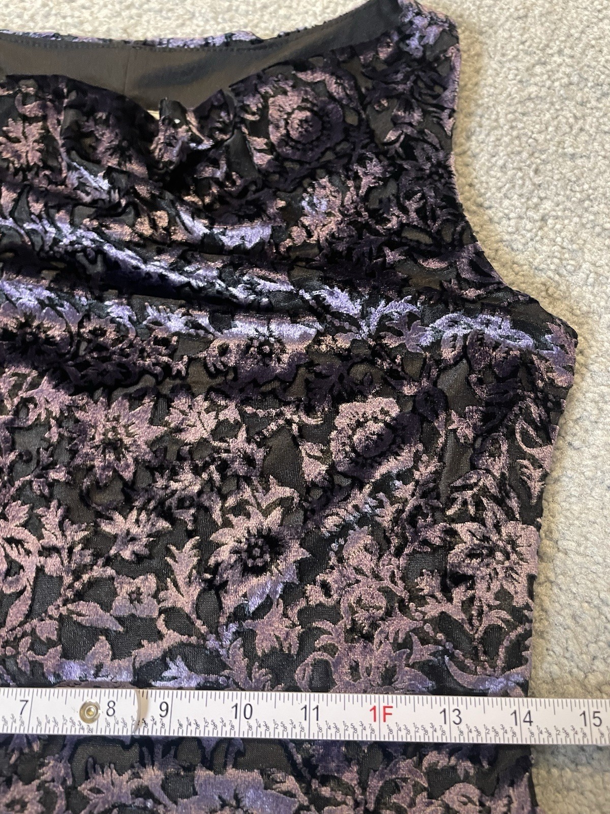Vtg 70s Alyn Paige Floral Velvet Dress 9/10 Purple Black USA Made Classic READ