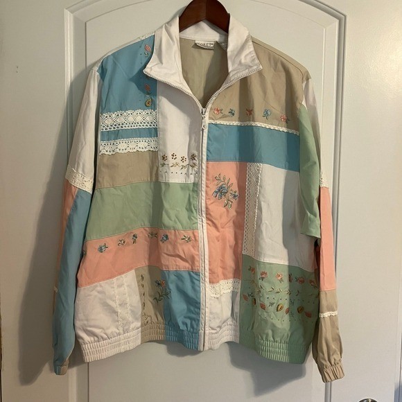 Koret Francisca Vintage Bomber Women’s XL Pastel Patchwork Floral 90s Grannycore